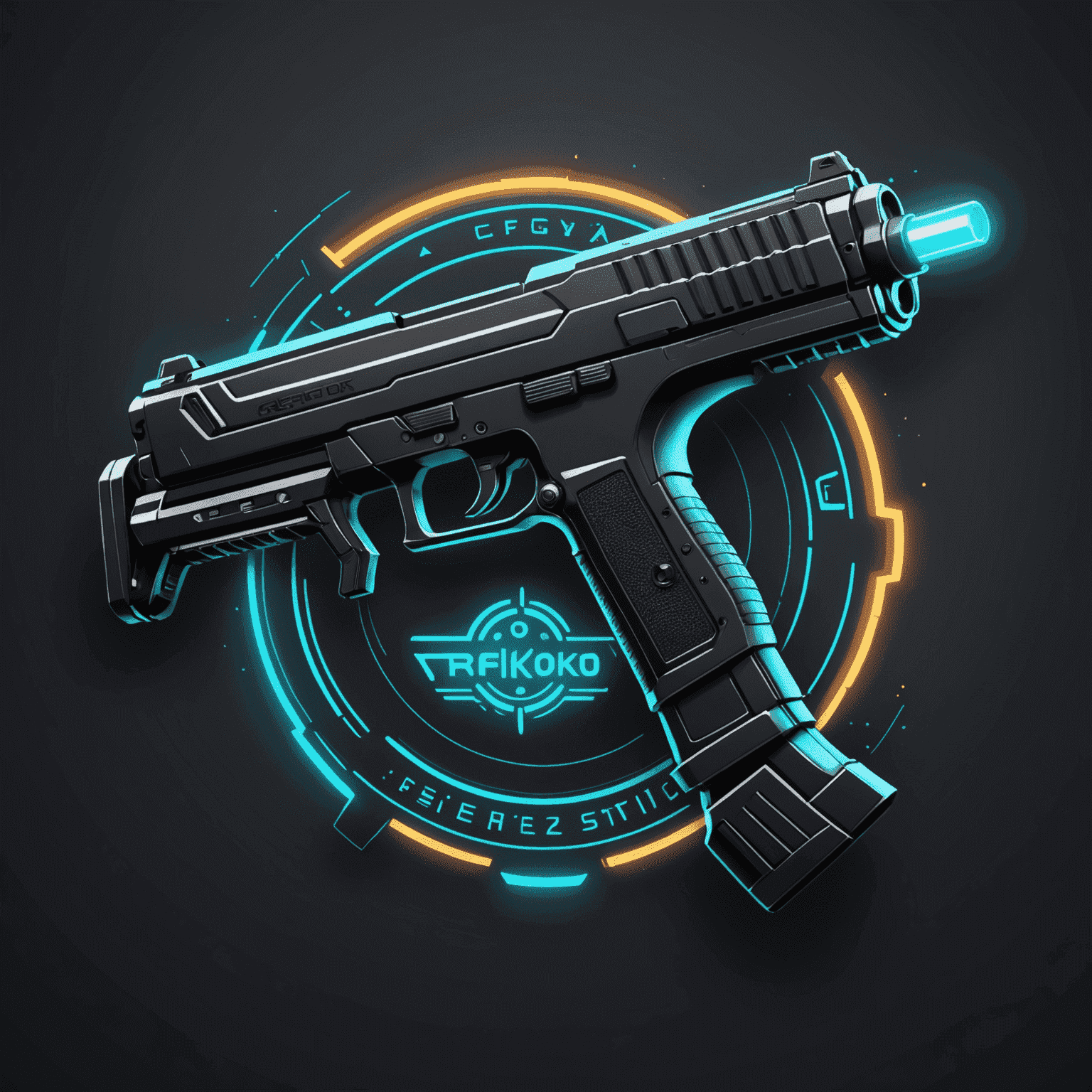 RafikoSkins logo - A stylized CS2 weapon with neon highlights