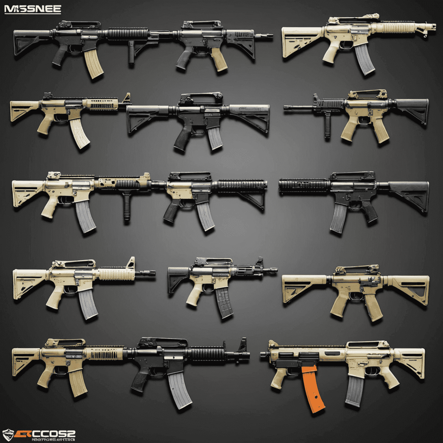 A showcase of popular CS2 skins, arranged in a visually appealing grid with weapon names and rarity indicators